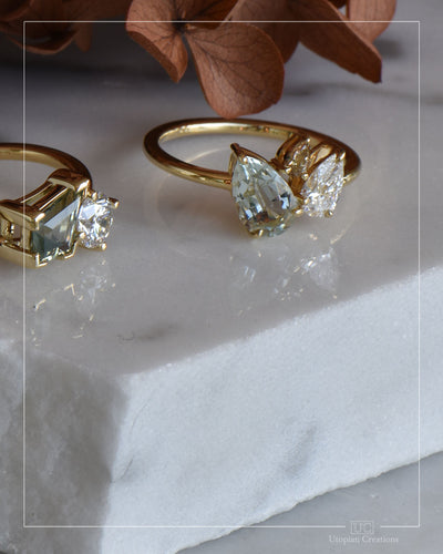Calypso – Pear Trilogy Aquamarine & Diamond Ring