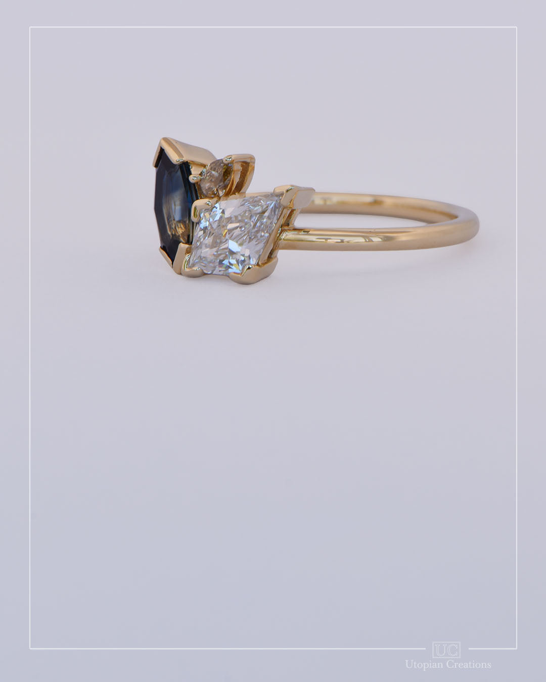 Cassia – Trilogy Australian Sapphire &amp; Argyle Champagne Diamond Ring