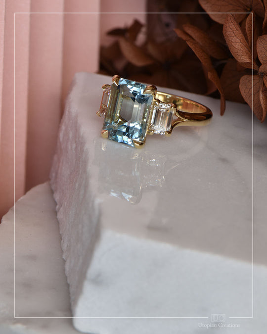Celestia – Trilogy –  Aquamarine &amp; Diamond Ring