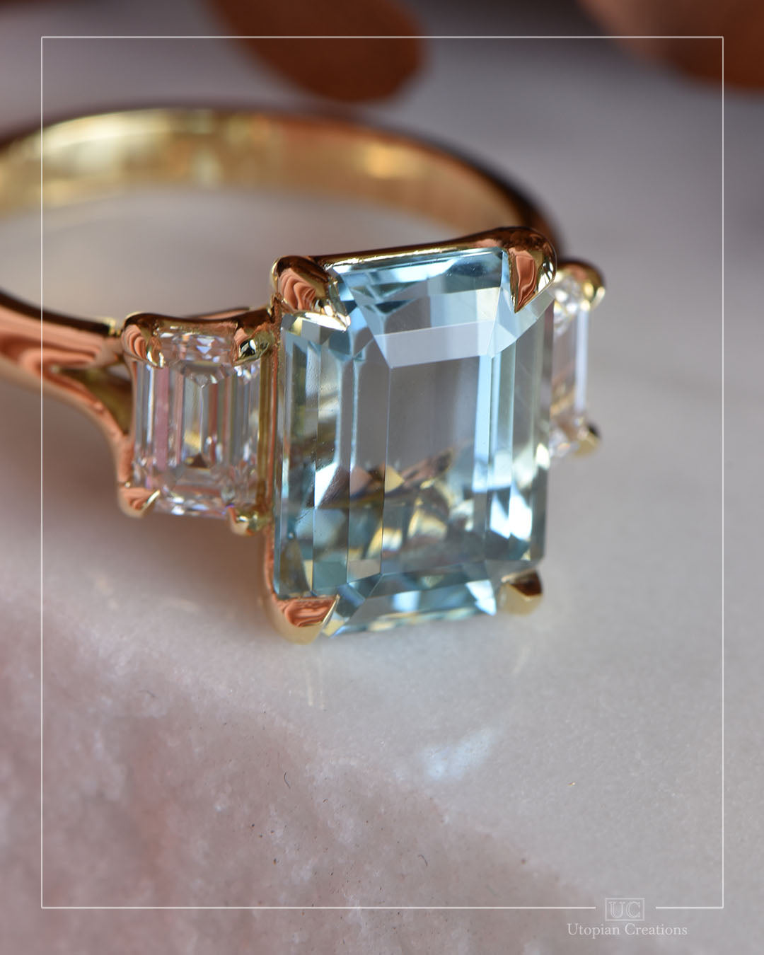 Celestia – Trilogy –  Aquamarine &amp; Diamond Ring
