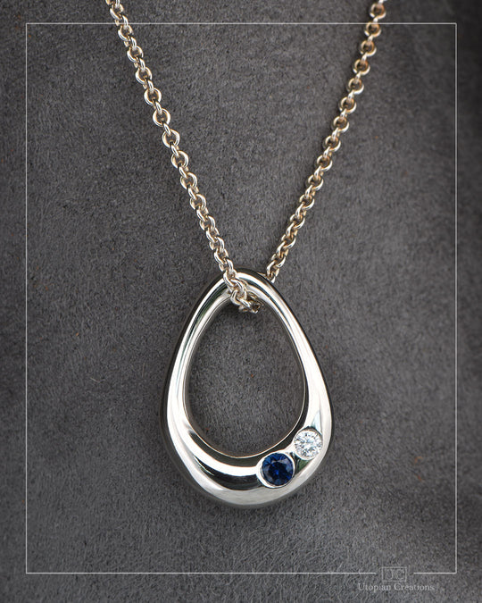 Large Dew Pendant — Sterling Silver with Australian Sapphire &amp; Lab Diamonds