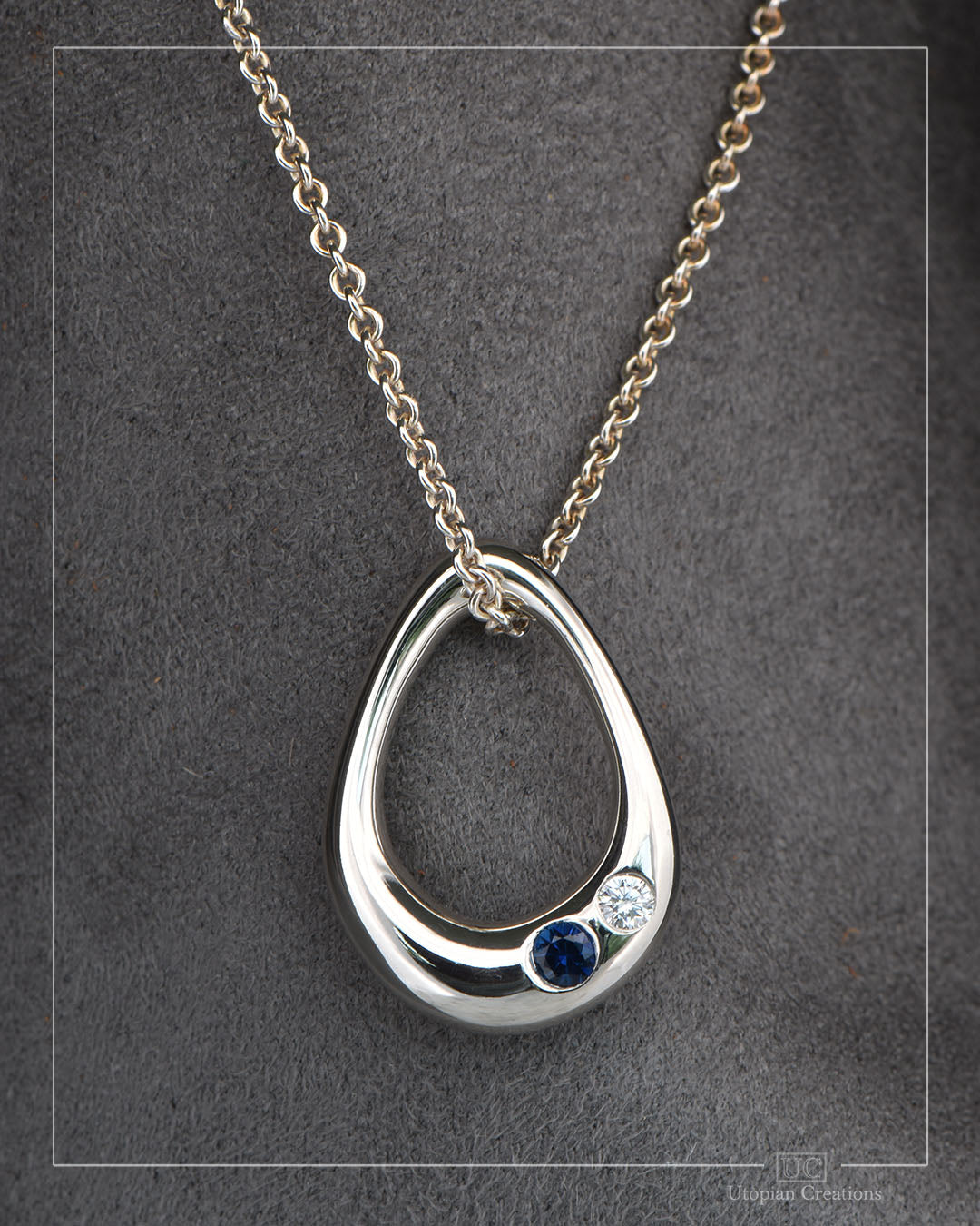 Large Dew Pendant — Sterling Silver with Australian Sapphire & Lab Diamonds