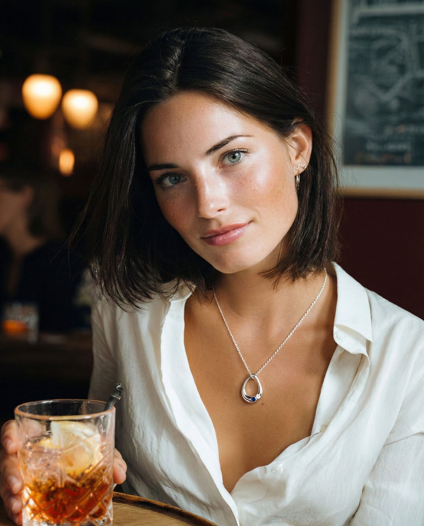 Large Dew Pendant — Sterling Silver with Australian Sapphire & Lab Diamonds