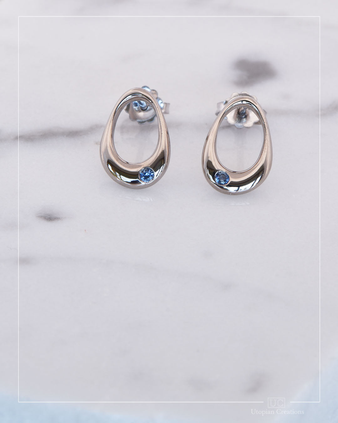 Dew Earrings - 18k White Gold Earrings and Bright Blue Australian Sapphires
