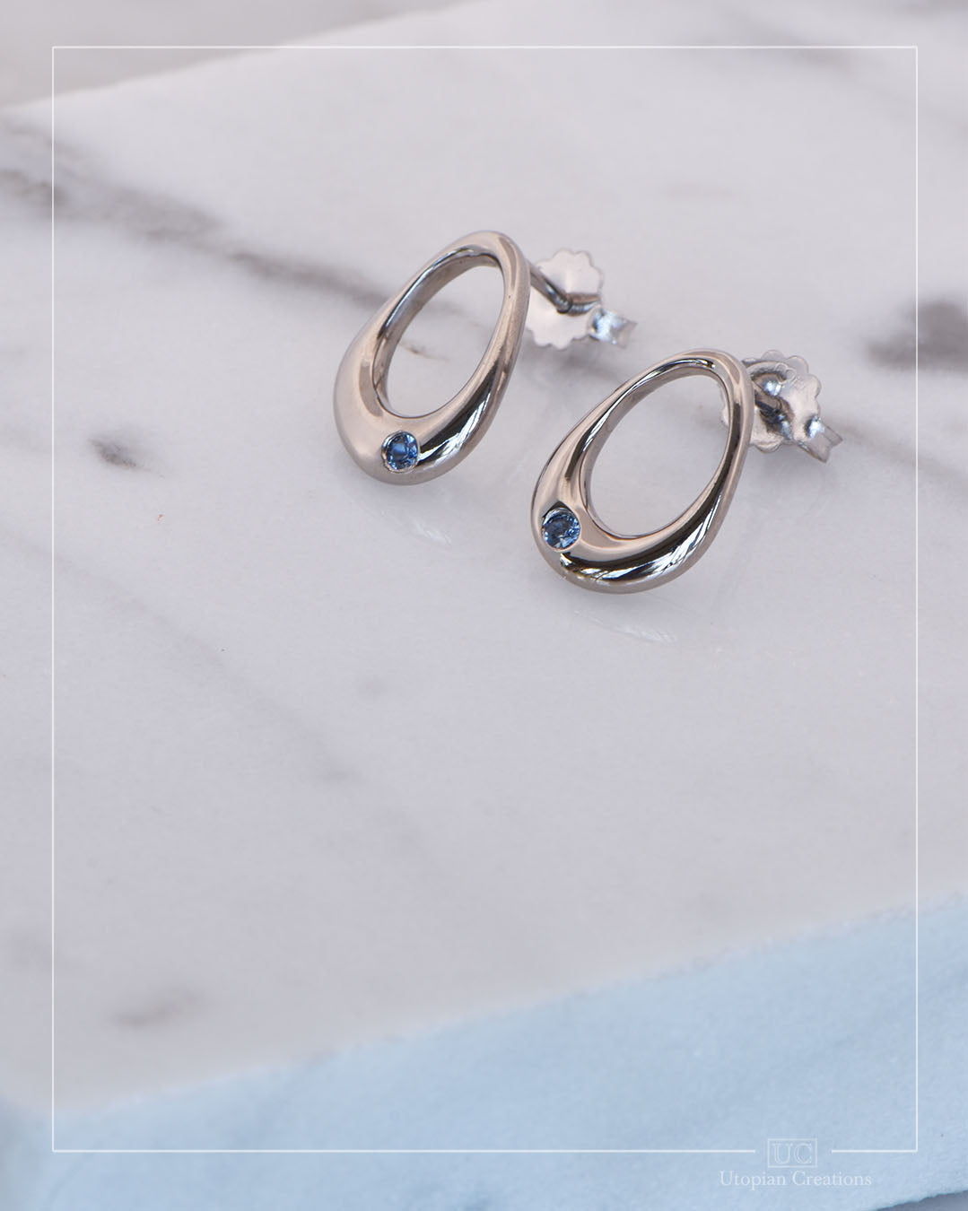 Dew Earrings - 18k White Gold Earrings and Bright Blue Australian Sapphires