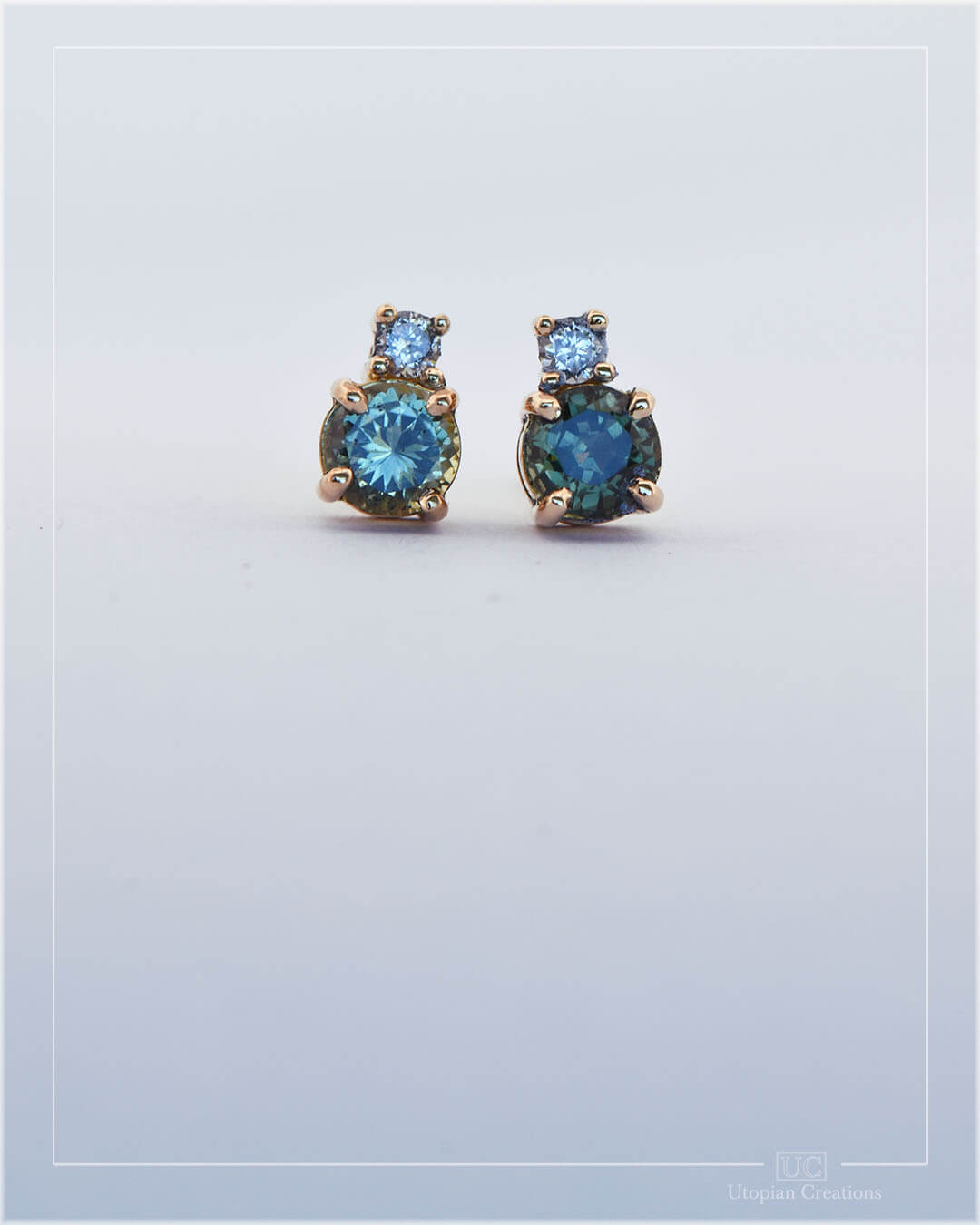 Green-Teal Australian Sapphire and diamond earrings