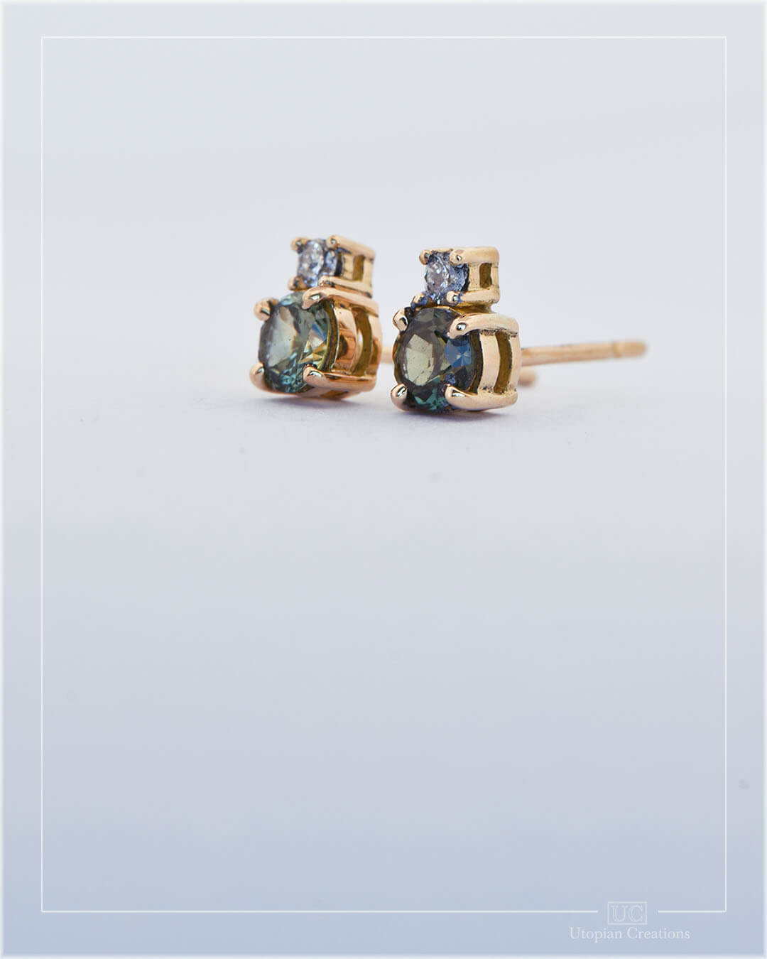 Green-Teal Australian Sapphire and diamond earrings