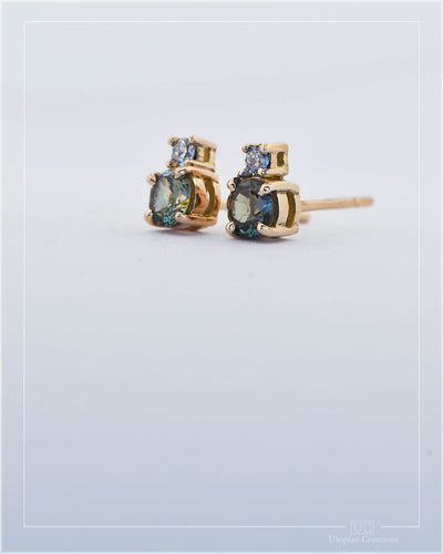 Green-Teal Australian Sapphire and diamond earrings