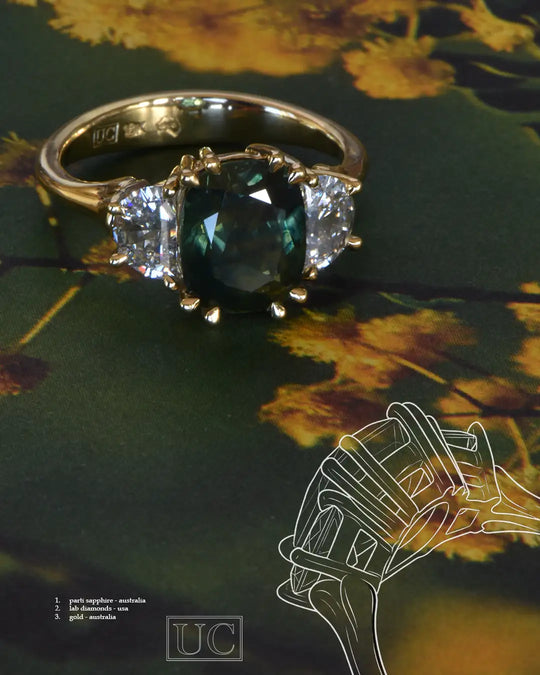 Edith - Australian Green Sapphire &amp; Lab Diamonds