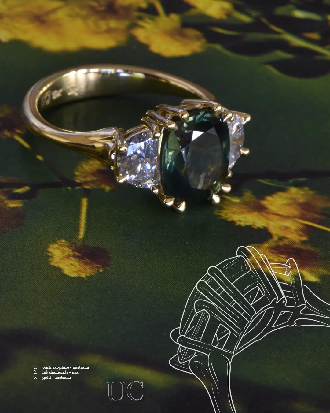 Edith - Australian Green Sapphire &amp; Lab Diamonds