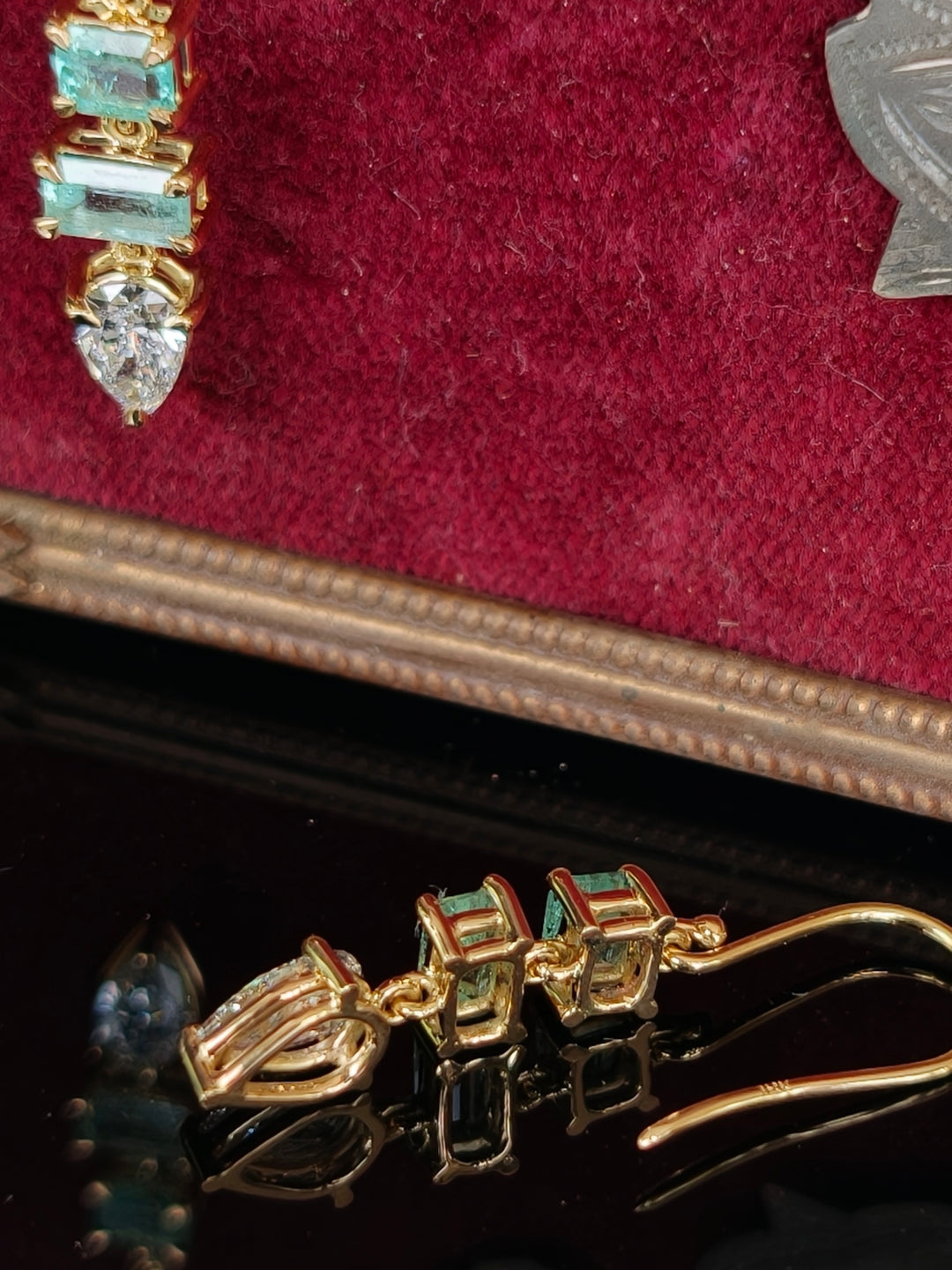 Kontagora Emerald and Pear Diamond Drop Earrings