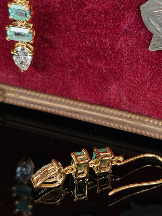 Kontagora Emerald and Pear Diamond Drop Earrings