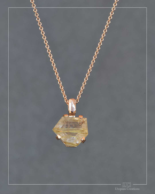 Estelle - Medium Pendant - Golden Rutile Quartz and 9k Red Gold