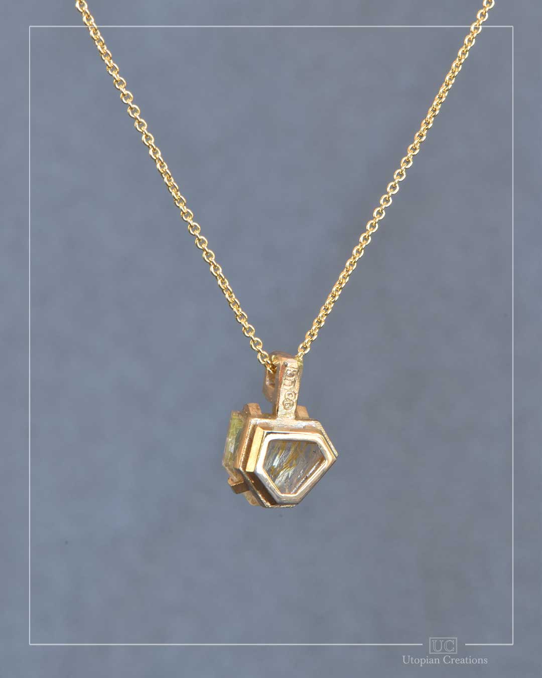 Estelle - Medium Pendant - Golden Rutile Quartz and 9k Yellow Gold