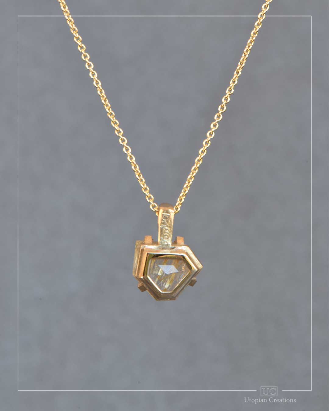 Estelle - Medium Pendant - Golden Rutile Quartz and 9k Yellow Gold