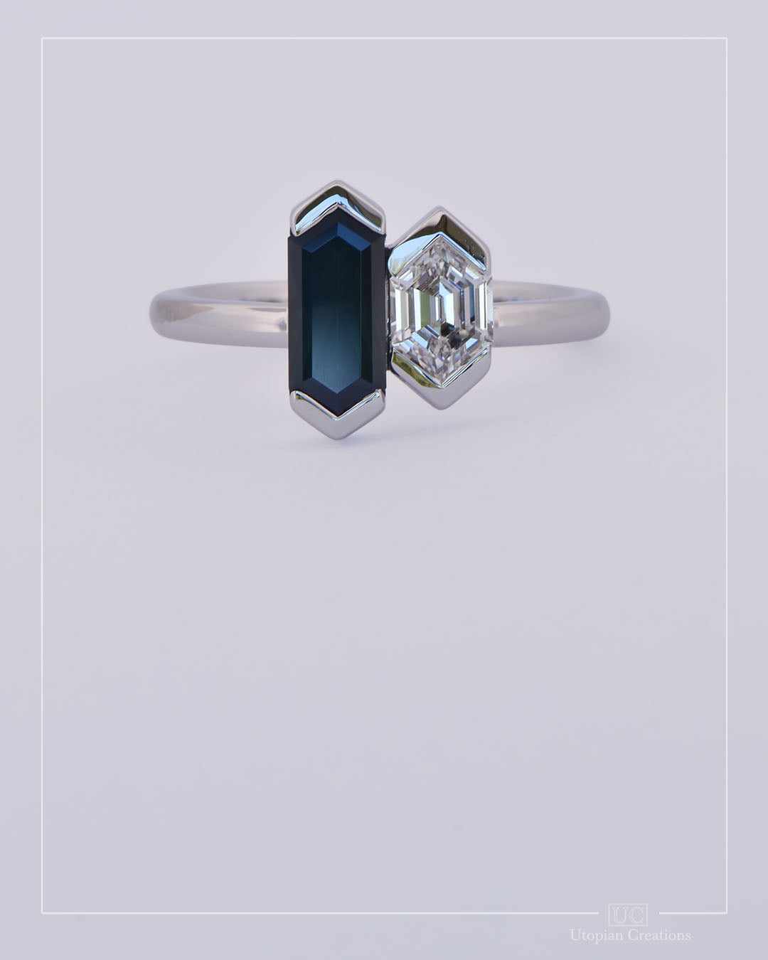 Gentiana – Toi et Moi Hexagon Diamond and Australian Sapphire