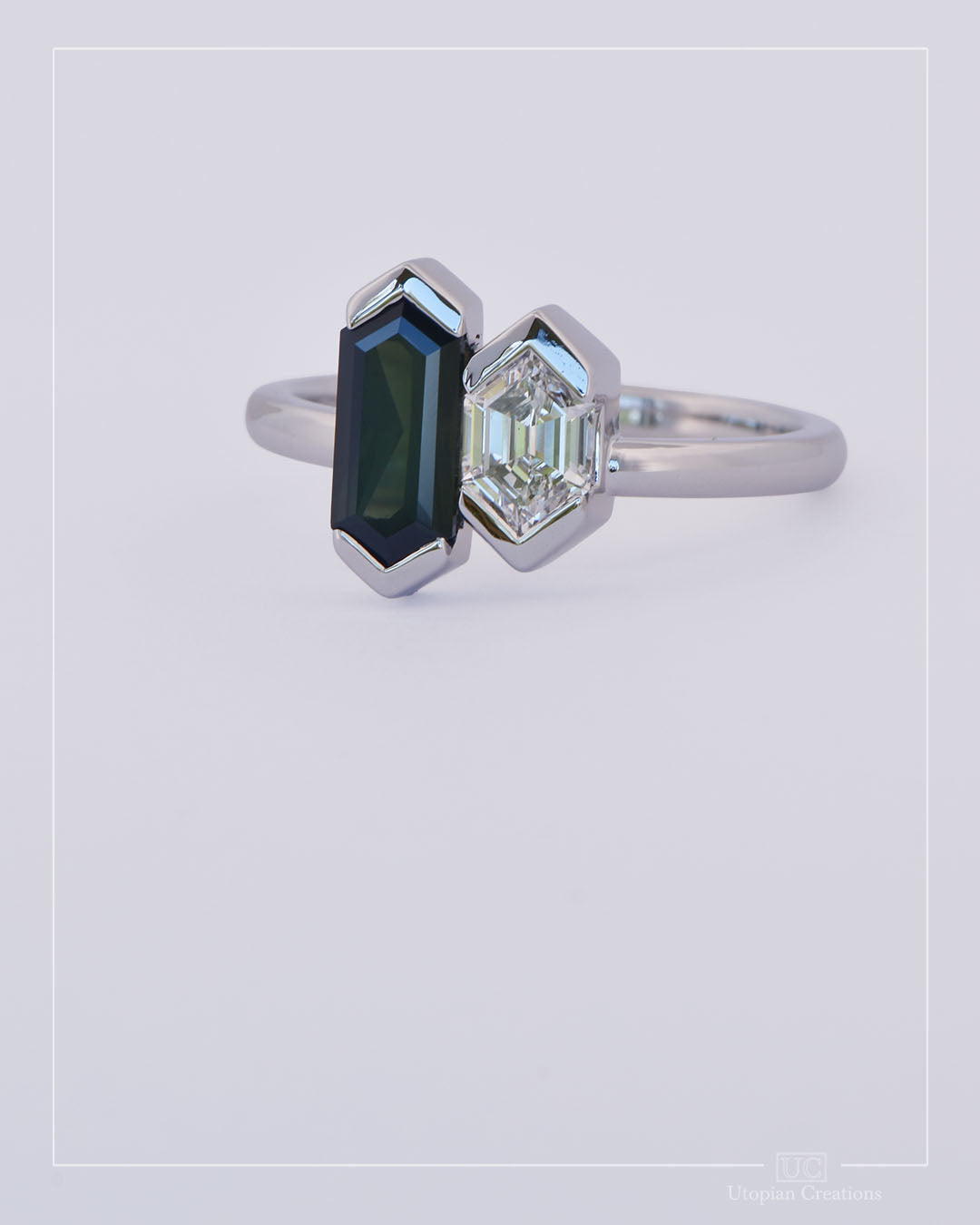 Gentiana – Toi et Moi Hexagon Diamond and Australian Sapphire