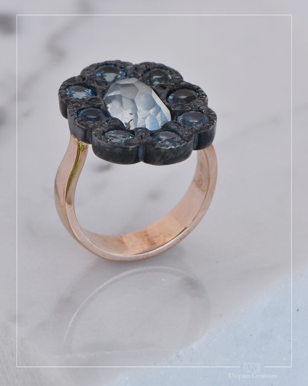 Indigo – Dress ring -  Blue Topaz and Sapphire Halo