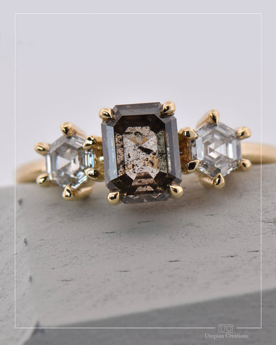 Cassia - Emerald Cut Natural Salt and Pepper Diamond Ring