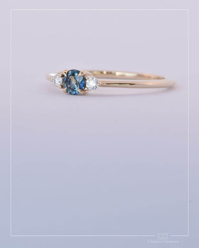 Liora - Blue, Teal Australian Sapphire and Diamond Ring