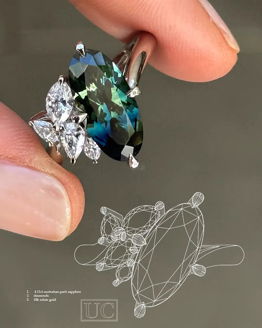 Margaret - Australian Parti Sapphire &amp; Lab Diamonds