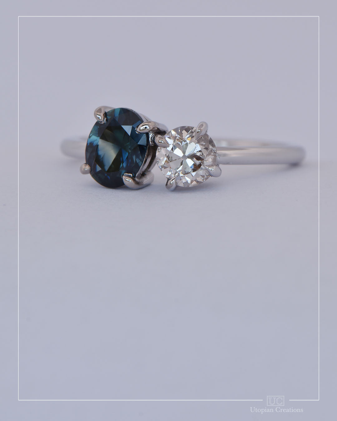 Nerida – Toi et Moi Sapphire & Antique Diamond Ring
