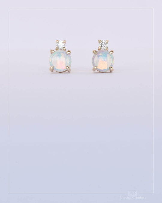 Duo, Australian Opal Stud &amp; Lab Diamond Earrings - Yellow Gold