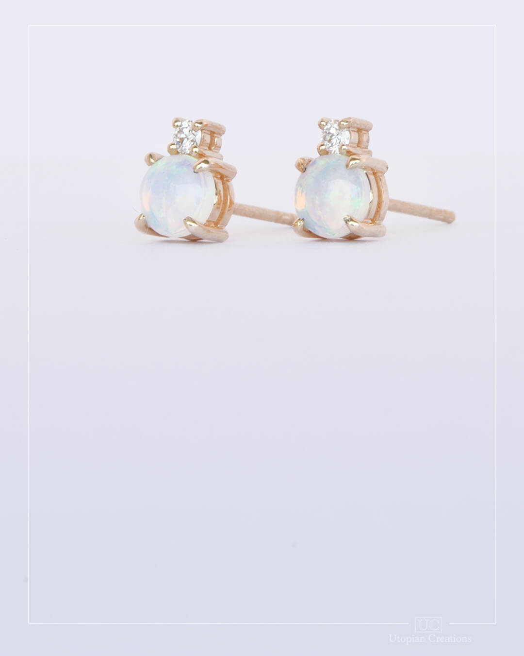 Duo, Australian Opal Stud &amp; Lab Diamond Earrings - Yellow Gold