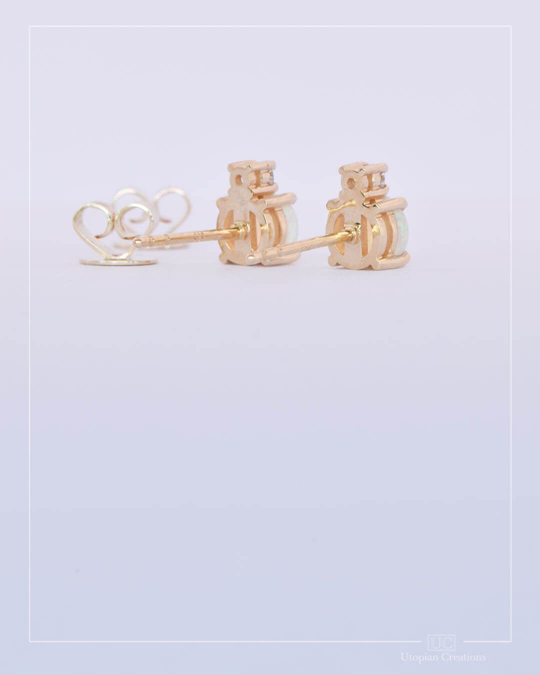 Duo, Australian Opal Stud &amp; Lab Diamond Earrings - Yellow Gold