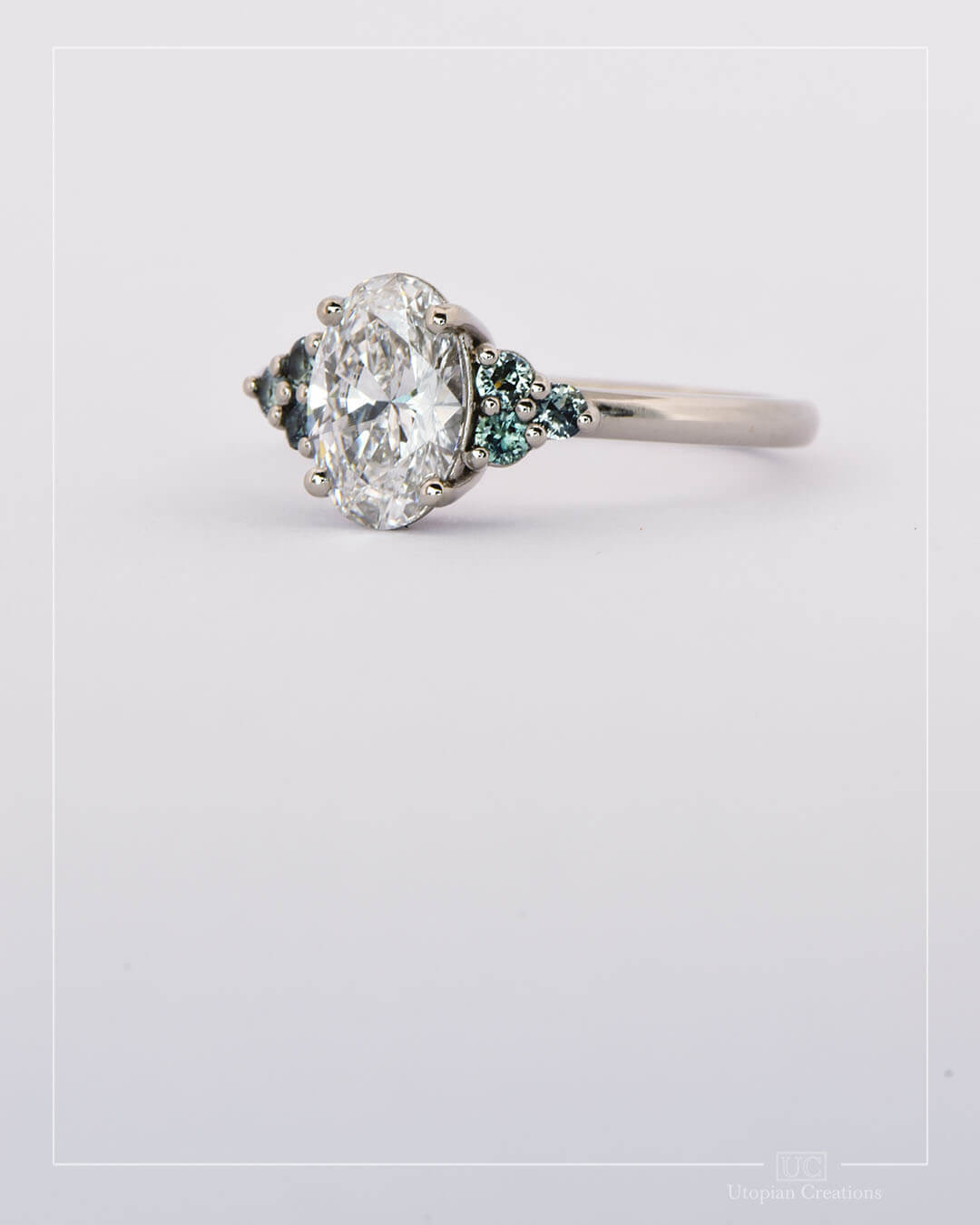 Jacqueline - 1.45ct Lab diamond and Australian Teal Sapphires - Juniper Collection