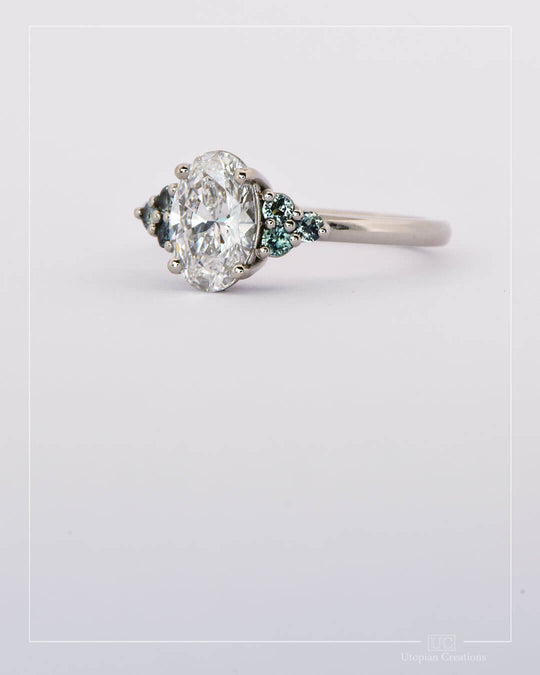 Jacqueline - 1.45ct Lab diamond and Australian Teal Sapphires - Juniper Collection