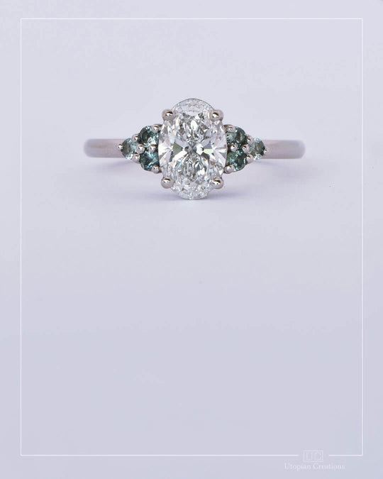 Jacqueline - 1.45ct Lab diamond and Australian Teal Sapphires - Juniper Collection