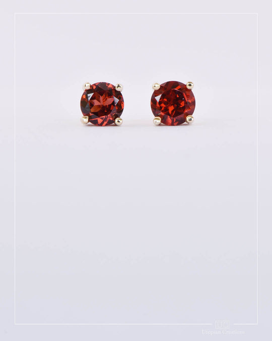 Australian Red Garnet Stud Earrings - Yellow Gold - 0.98ct