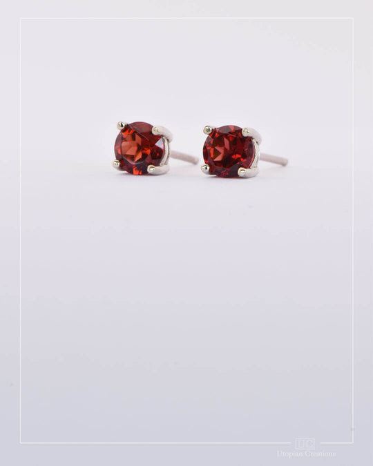 Australian Red Garnet Stud Earrings - Sterling Silver - 0.98ct