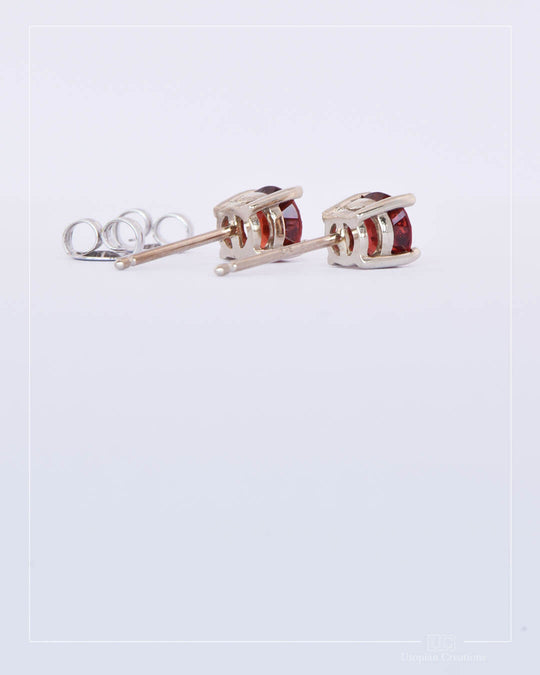 Australian Red Garnet Stud Earrings - Sterling Silver - 0.98ct