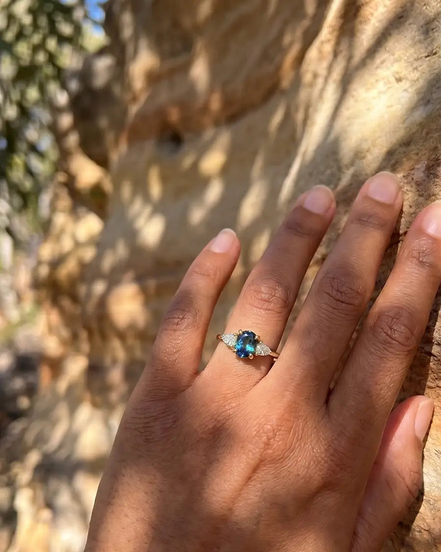 Nerina - Australian Green Teal Sapphire &amp; Lab Diamonds