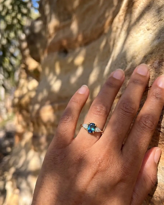 Nerina - Australian Green Teal Sapphire &amp; Lab Diamonds