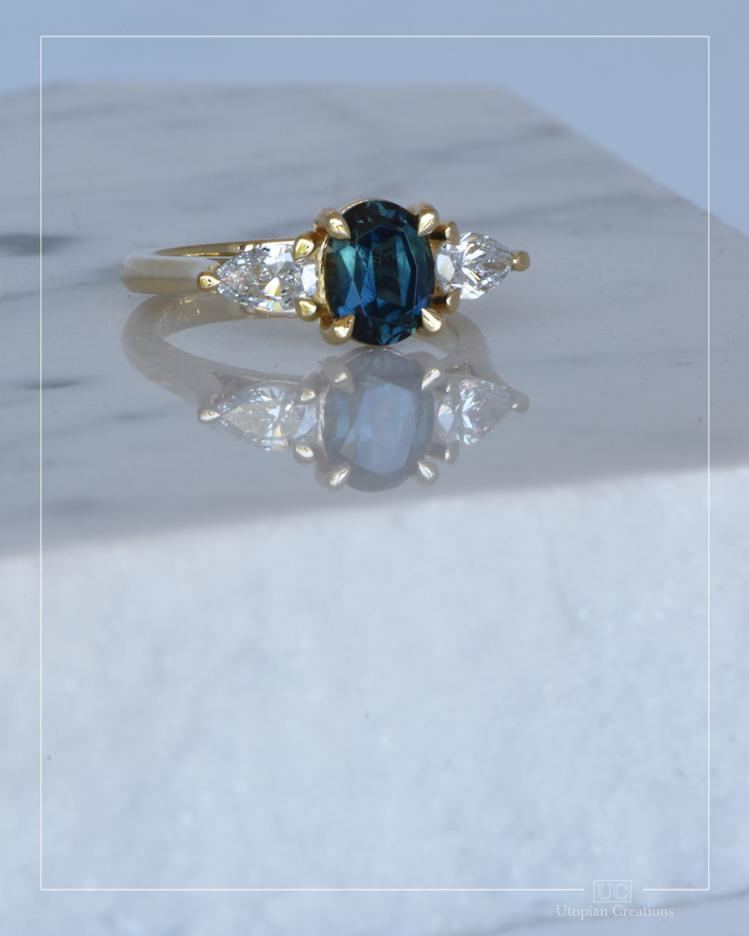 Nerina - Australian Green Teal Sapphire &amp; Lab Diamonds