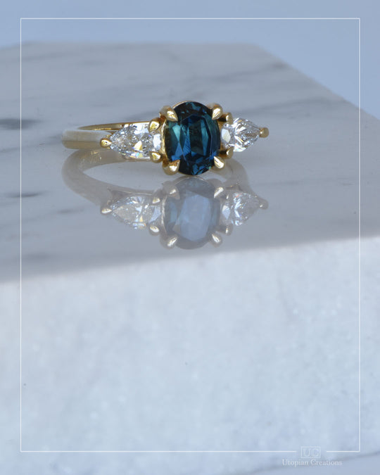 Nerina - Australian Green Teal Sapphire &amp; Lab Diamonds