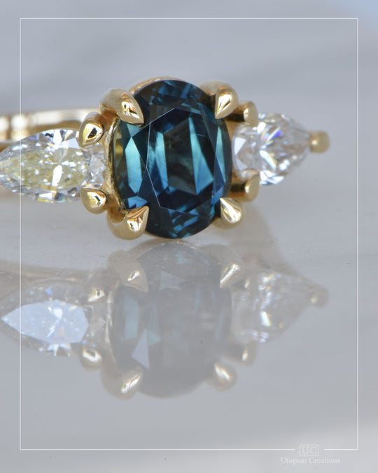 Nerina - Australian Green Teal Sapphire &amp; Lab Diamonds