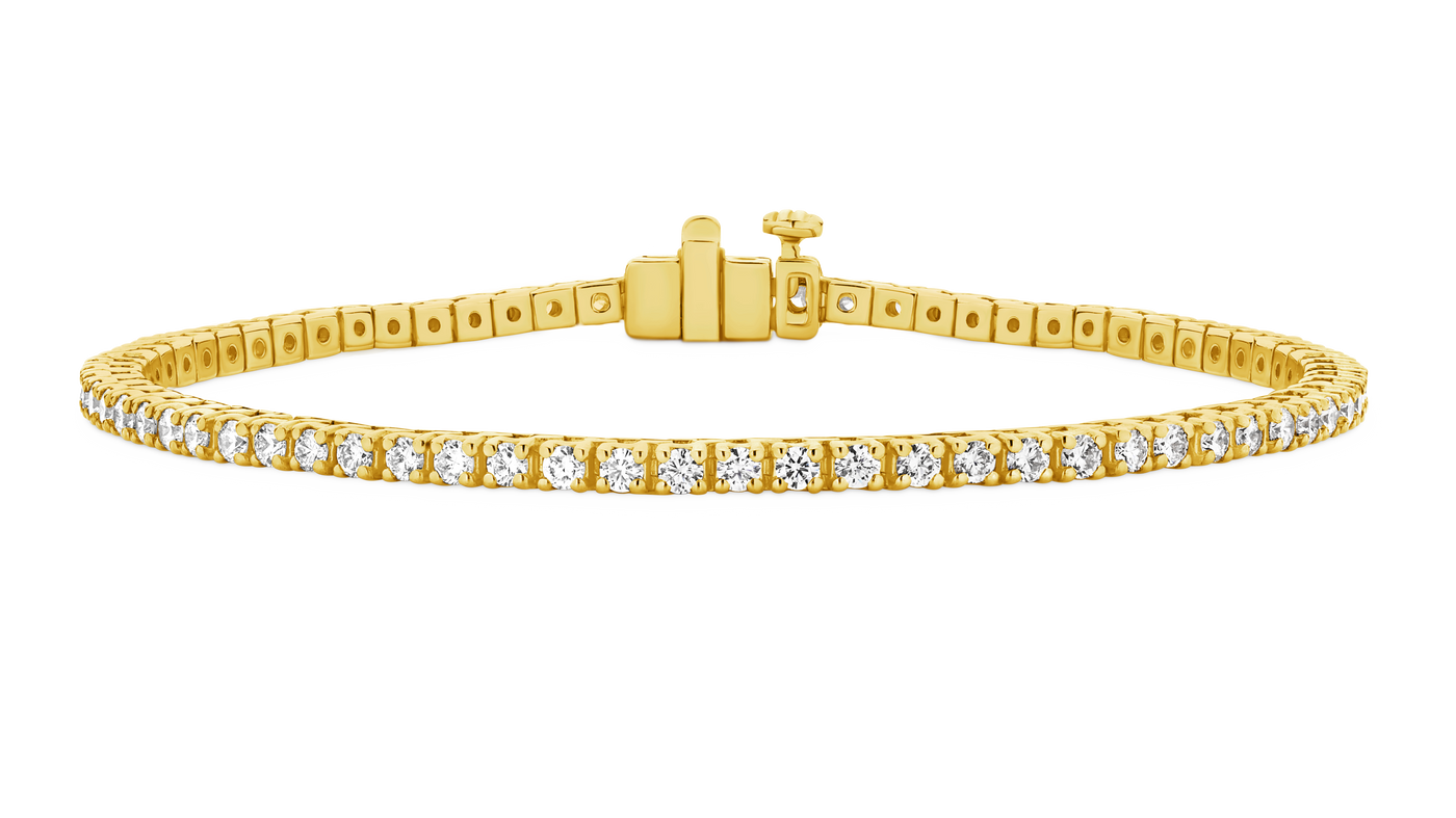 2ct Tennis Bracelet - Round Lab Diamonds - Yellow Gold