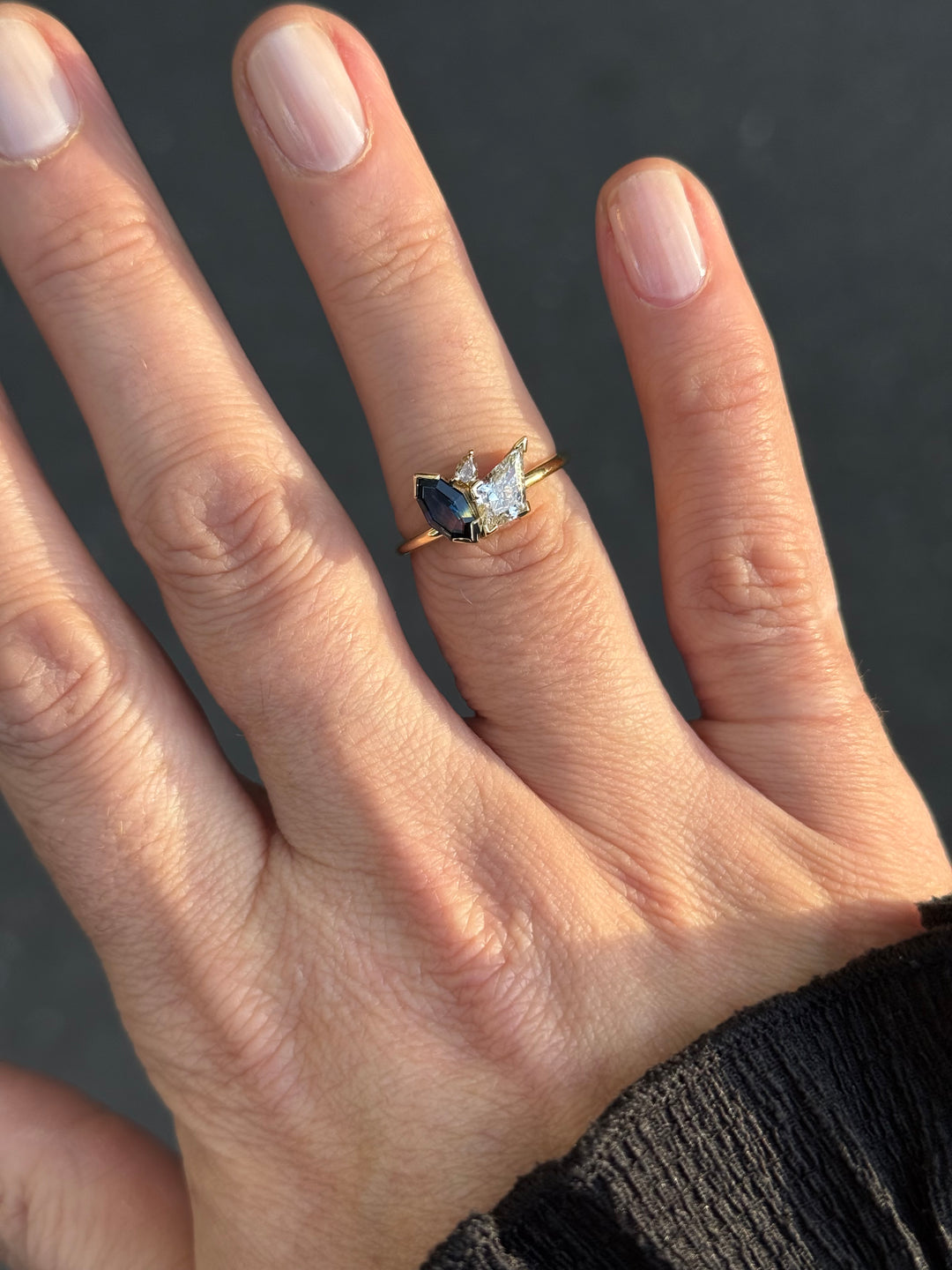 Cassia – Trilogy Australian Sapphire &amp; Argyle Champagne Diamond Ring