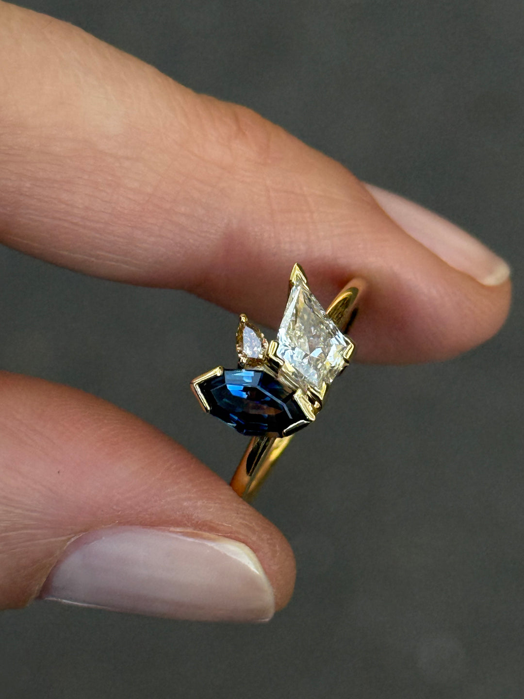 Cassia – Trilogy Australian Sapphire &amp; Argyle Champagne Diamond Ring