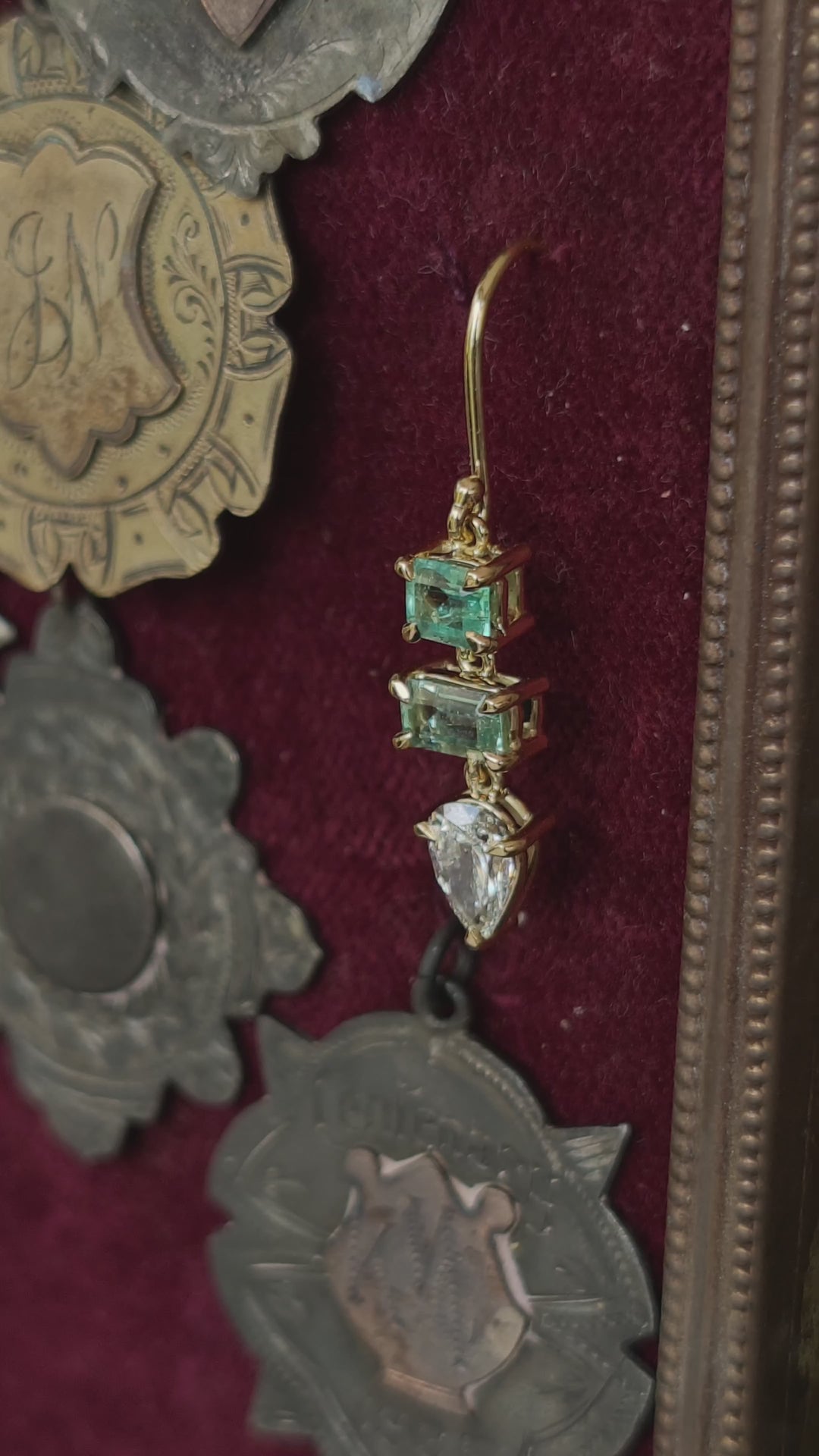 Kontagora Emerald and Pear Diamond Drop Earrings