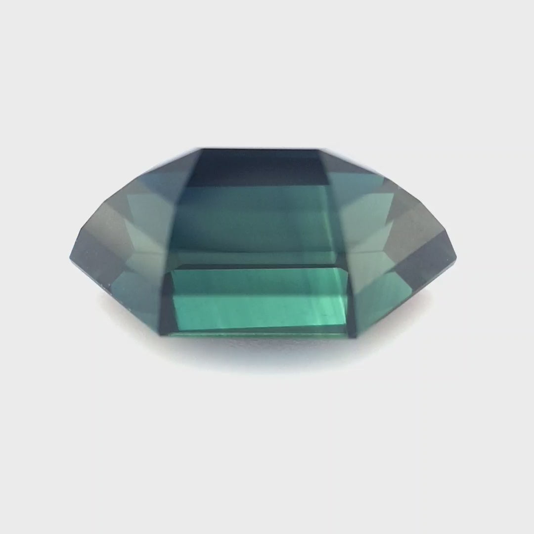 2.58ct Australian Sapphire, Deep Teal, Black - Elongated Hexagon