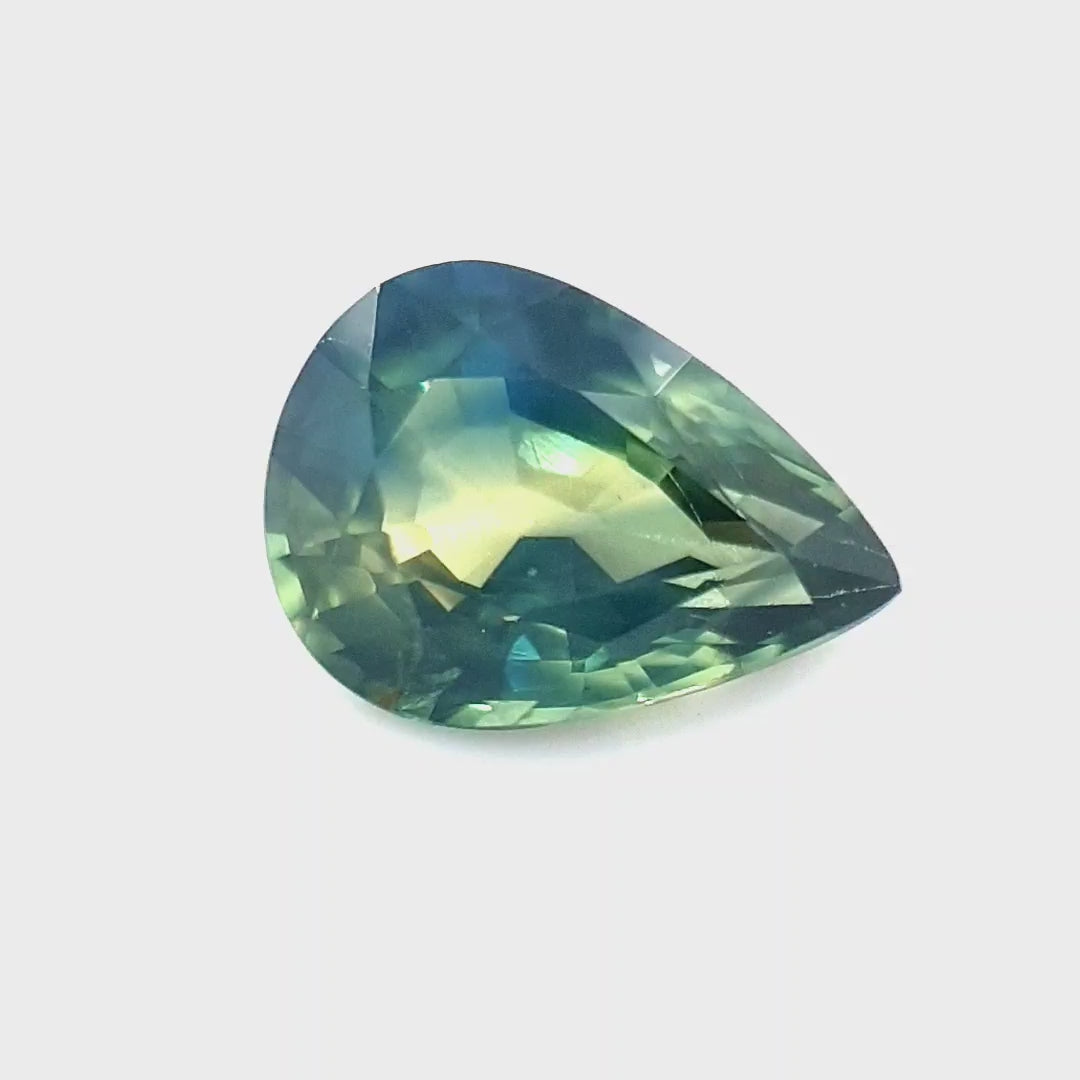 1.29ct Australian Sapphire, Parti, Blue, Teal, Yellow - Pear