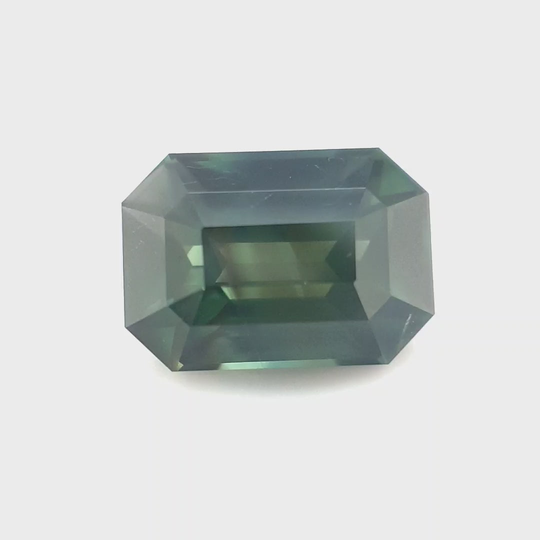 3.24ct Australian Sapphire, Blue, Green, Teal, Brown, Parti - Emerald Cut