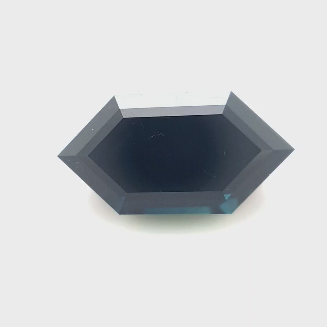 2.58ct Australian Sapphire, Deep Teal, Black - Elongated Hexagon