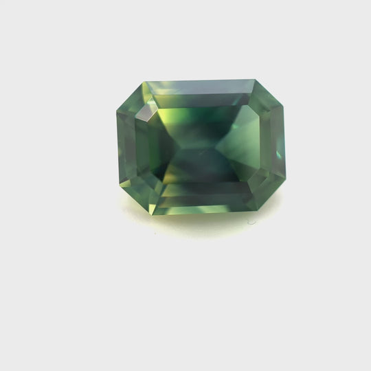 Queensland Sapphire - 1.96ct, Emerald Cut, Parti, Blue, Yellow, Teal, Green