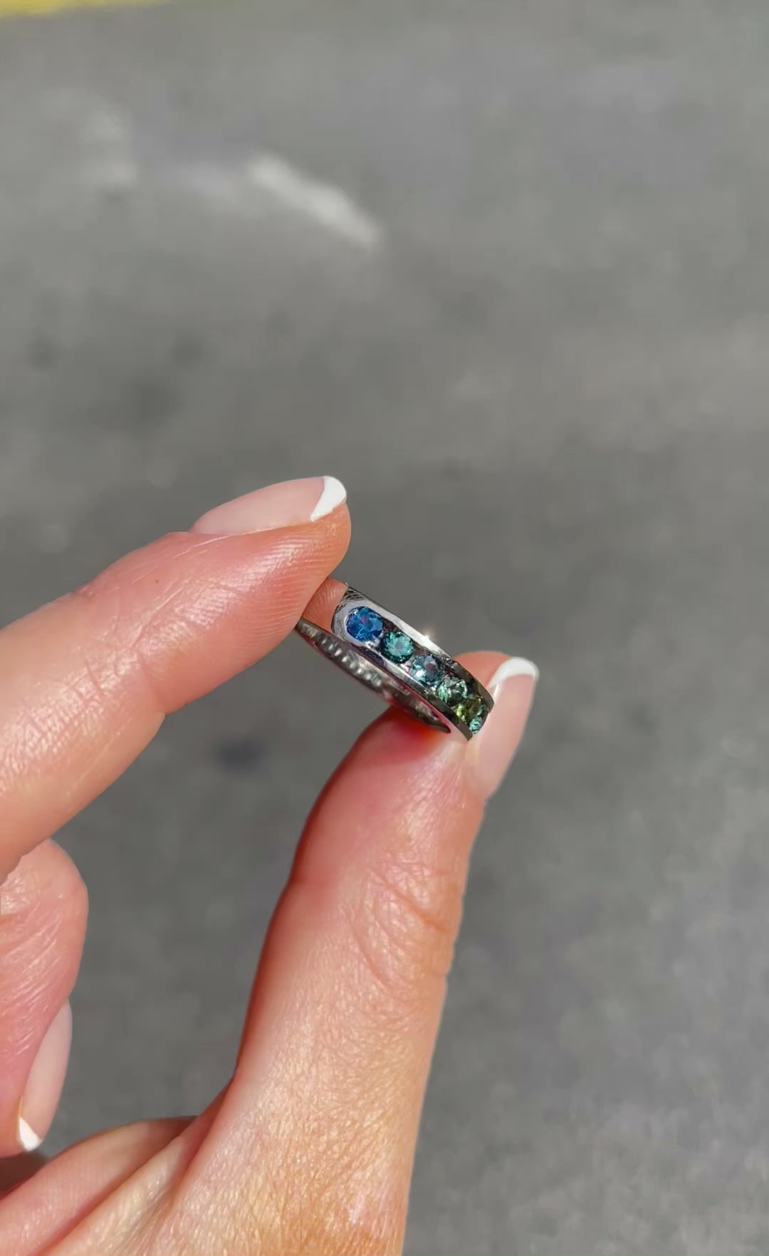 Channel Eternity Ring - Australian Sapphires - Yellow, Blue, Teal, Green.